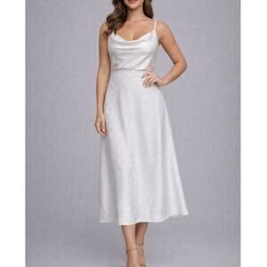 White Satin Floral Midi Skirt Medium Bridal Bride Coquette Flowy Romantic Retro